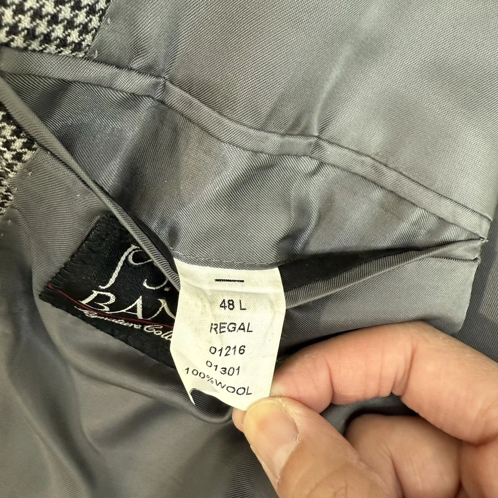 Jos A Bank Men 48L Black White Houndstooth Wool‎ Blazer Sport Coat Two Button